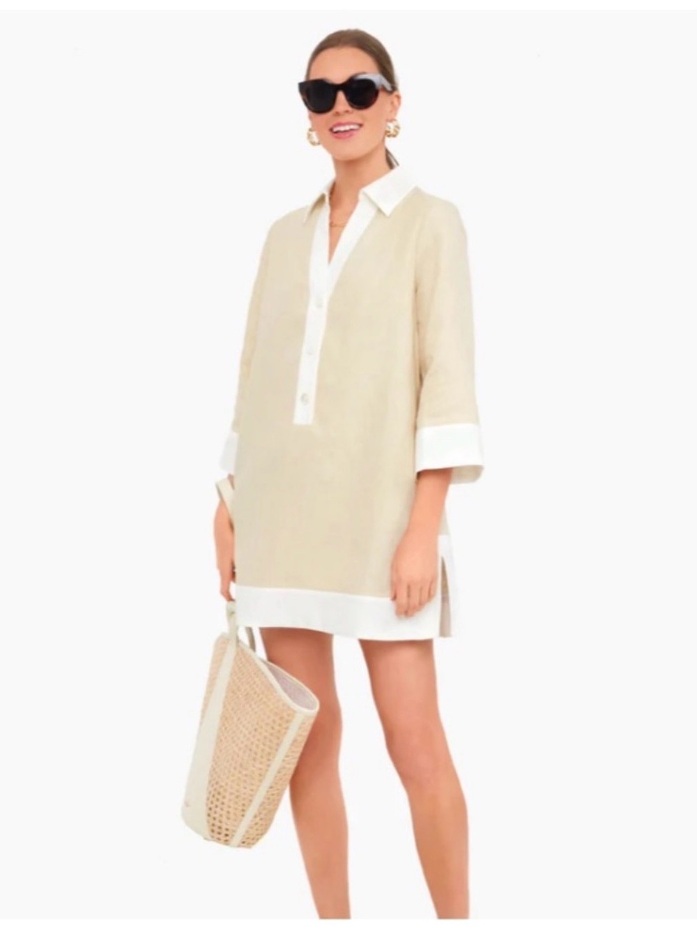Tuckernuck Champagne Collier Linen Dress Collared Pockets Classic Coastal Preppy